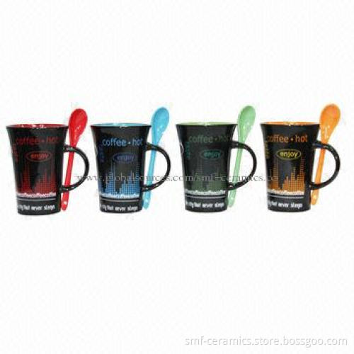 13oz Ceramic Trumpet Mugs with Decal, Color Glazed, Various Colors are Available
